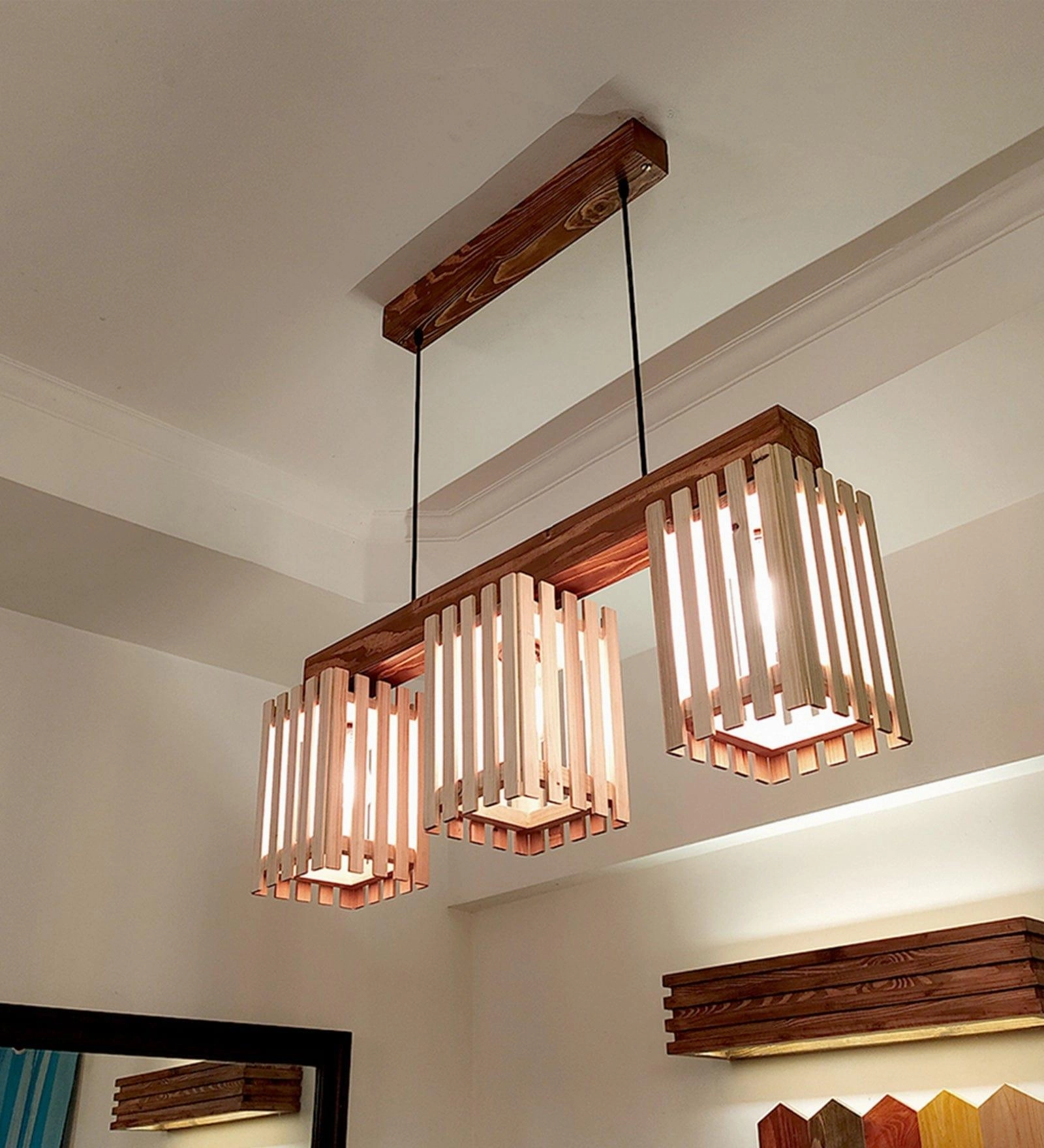 Elegant Beige & Brown Wooden Series Hanging Lamp (BULB NOT INCLUDED)