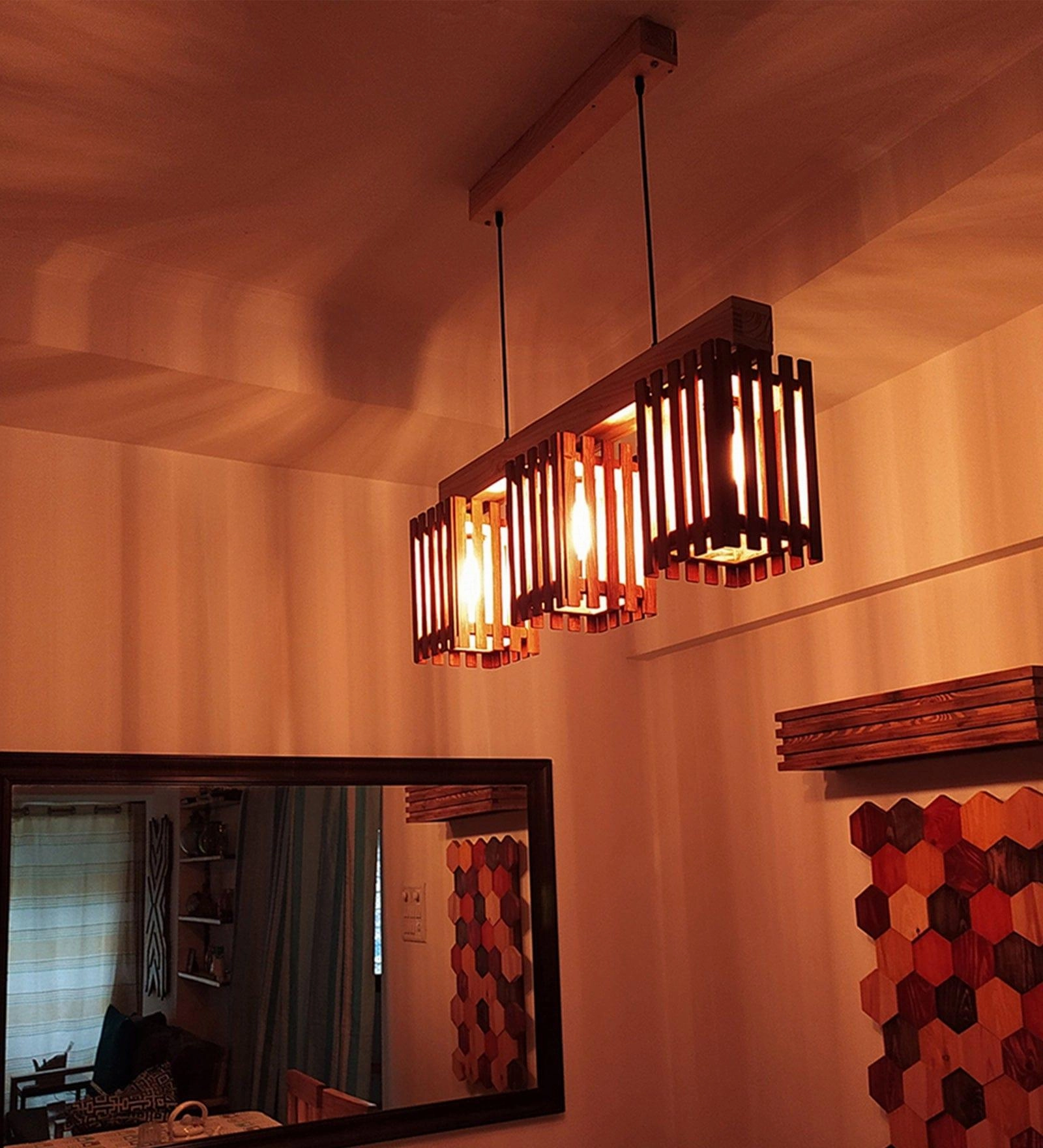 Elegant Brown & Beige Wooden Series Hanging Lamp (BULB NOT INCLUDED)