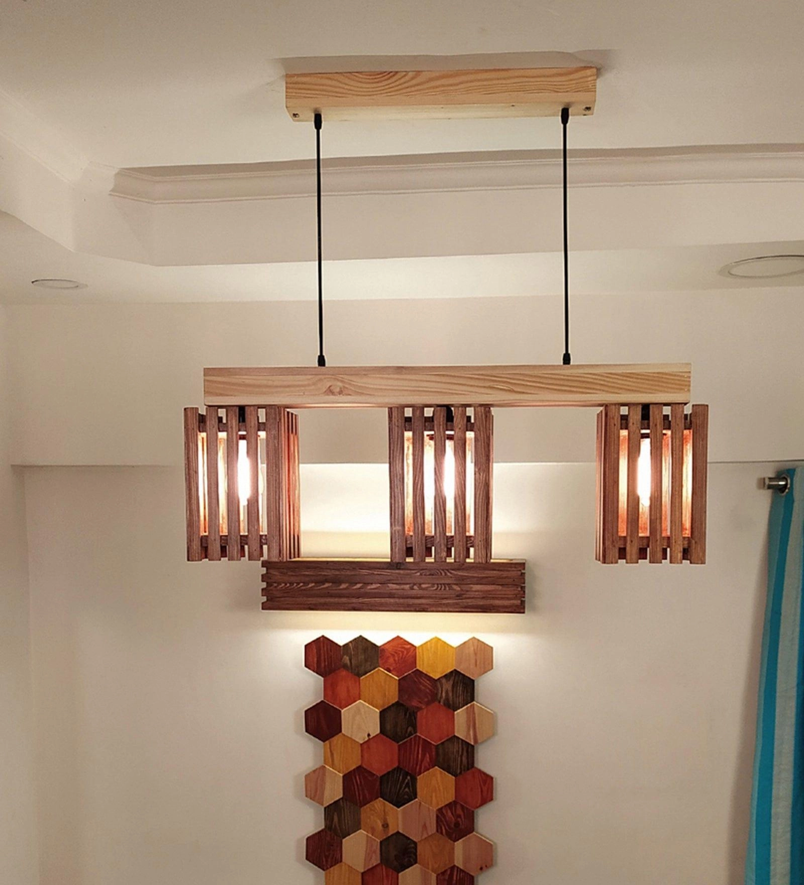 Elegant Brown & Beige Wooden Series Hanging Lamp (BULB NOT INCLUDED)