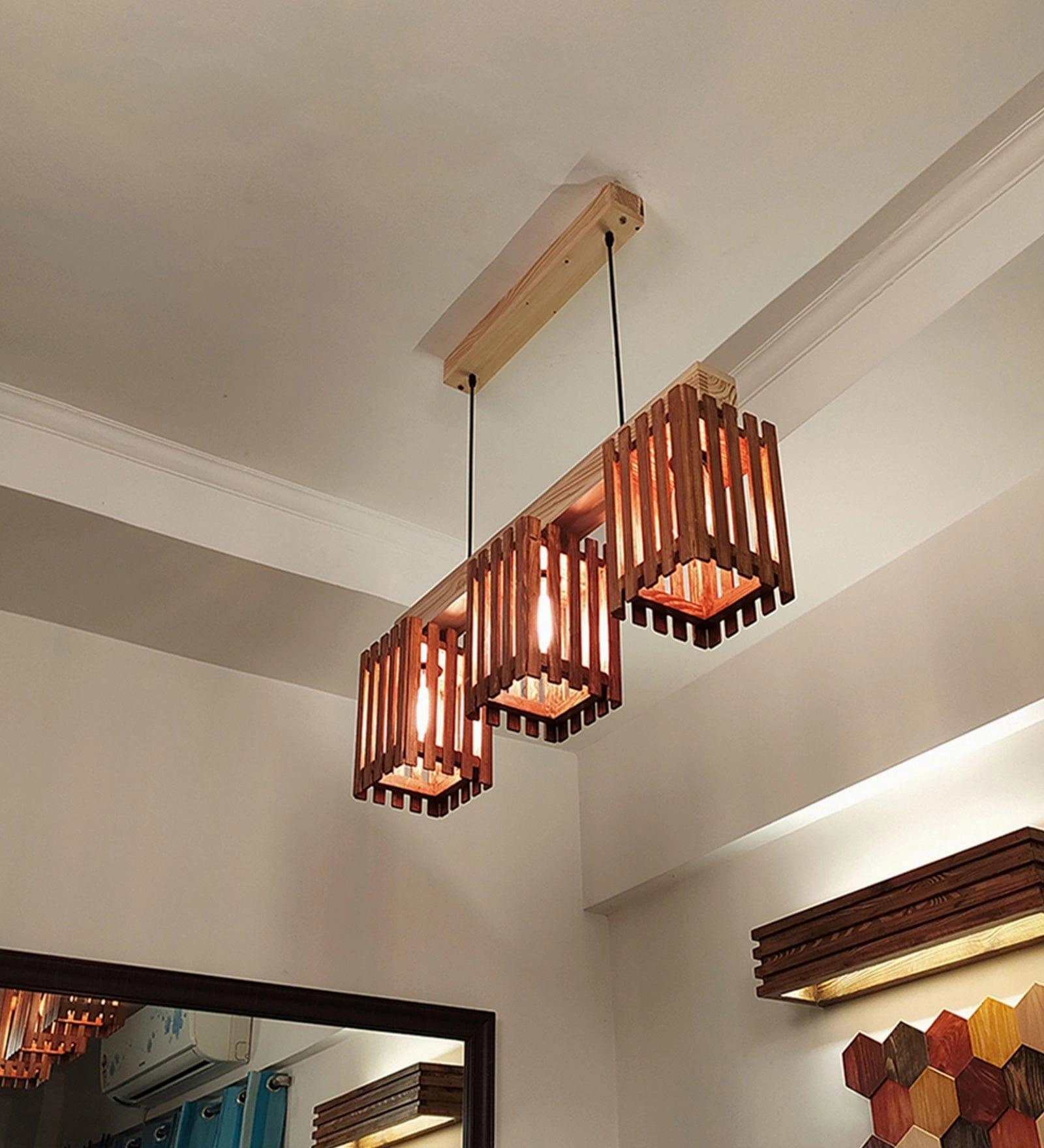 Elegant Brown & Beige Wooden Series Hanging Lamp (BULB NOT INCLUDED)