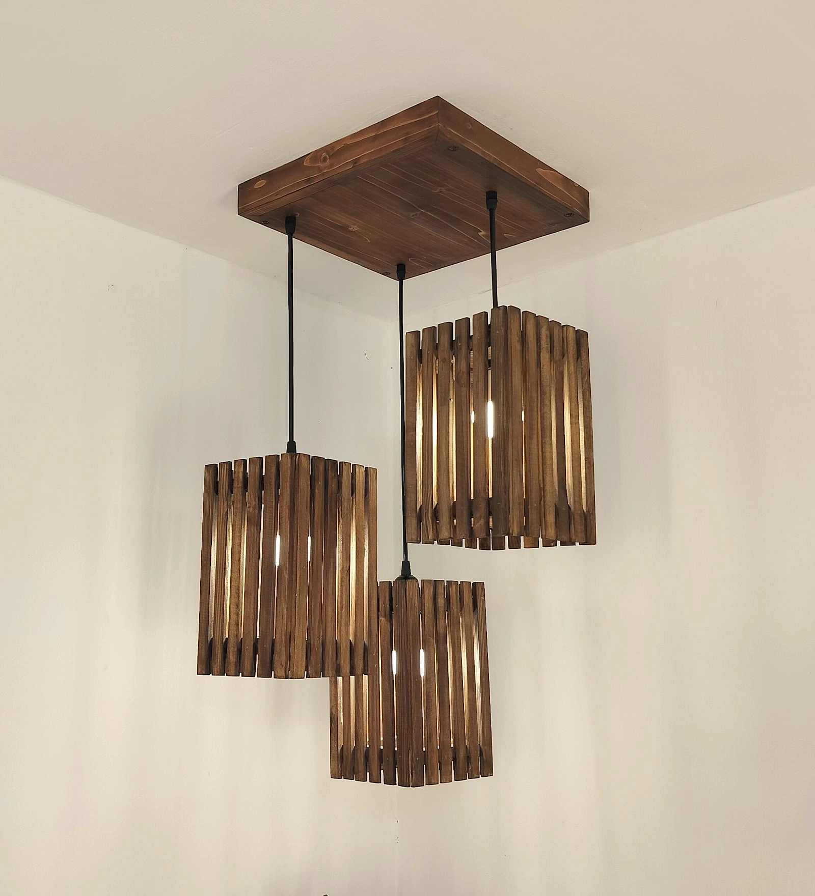 Elegant Brown Wooden Cluster Hanging Lamp (BULB NOT INCLUDED)