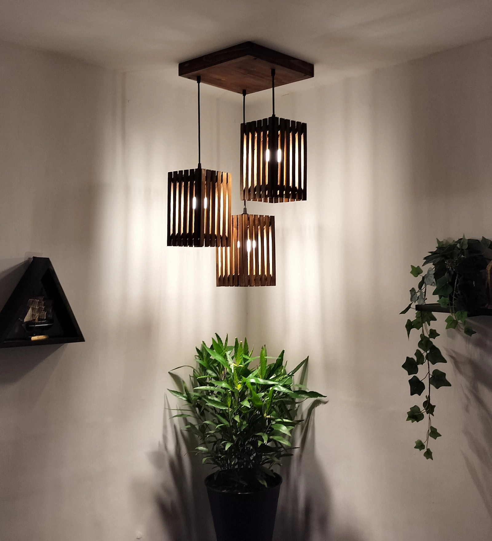 Elegant Brown Wooden Cluster Hanging Lamp (BULB NOT INCLUDED) contemporary ceiling fixture