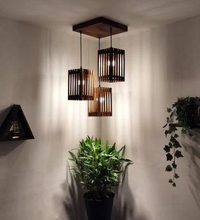 Elegant Brown Wooden Cluster Hanging Lamp (BULB NOT INCLUDED) contemporary ceiling fixture