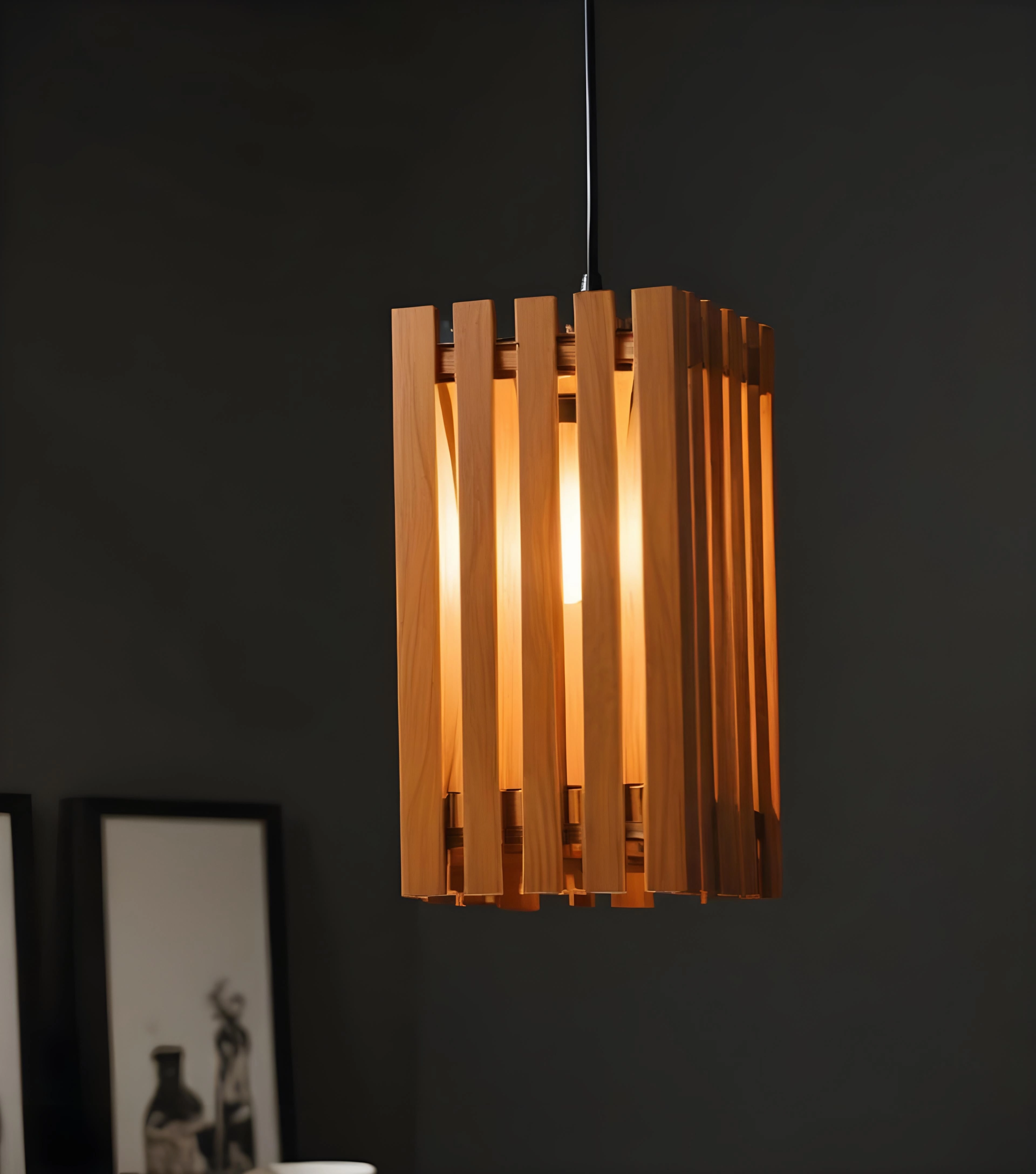 Elegant Brown Wooden Single Hanging Lamp (BULB NOT INCLUDED) contemporary ceiling fixture