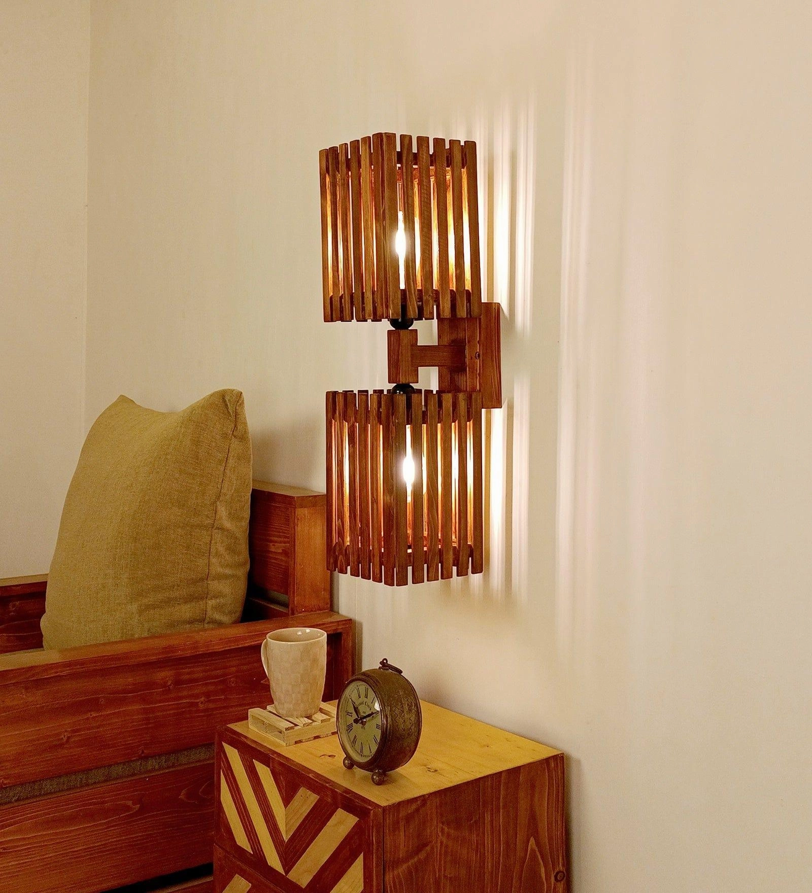 Elegant Duo Brown Wooden Wall Light (BULB NOT INCLUDED) vintage desk lamp