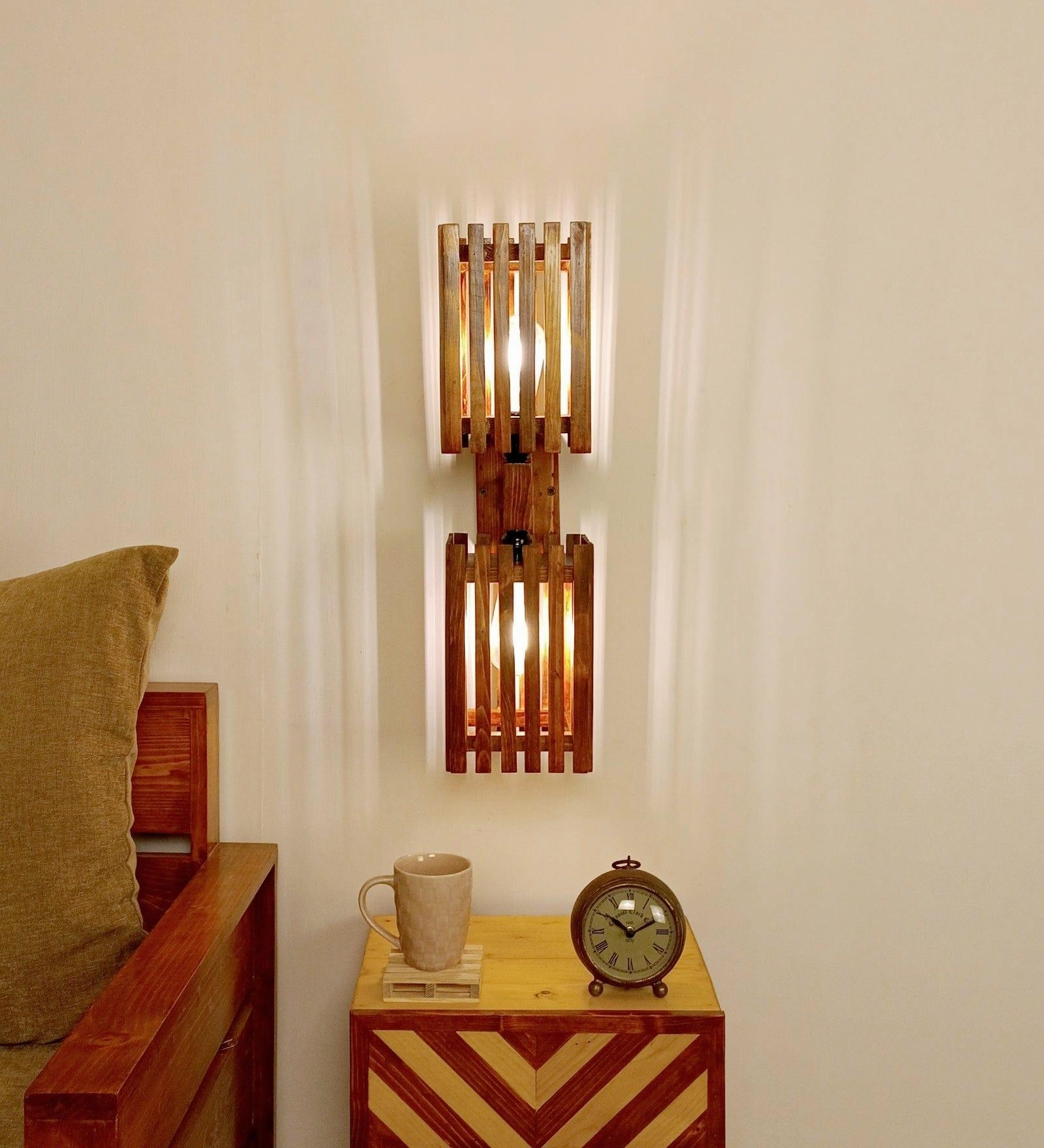 Elegant Duo Brown Wooden Wall Light (BULB NOT INCLUDED)