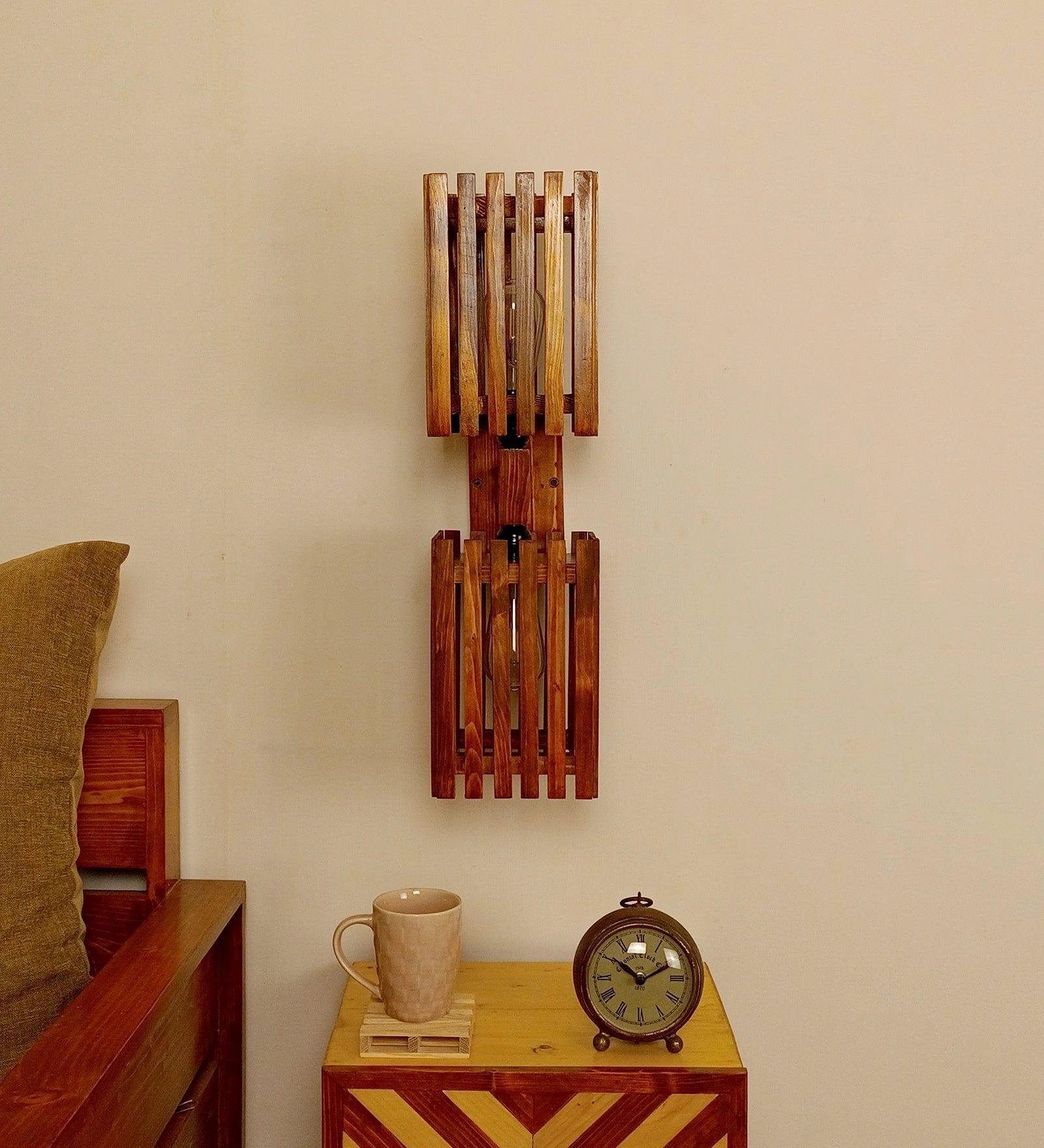 Elegant Duo Brown Wooden Wall Light (BULB NOT INCLUDED)