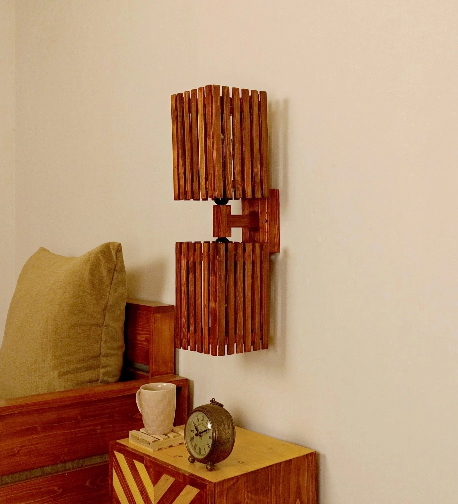 Elegant Duo Brown Wooden Wall Light (BULB NOT INCLUDED)