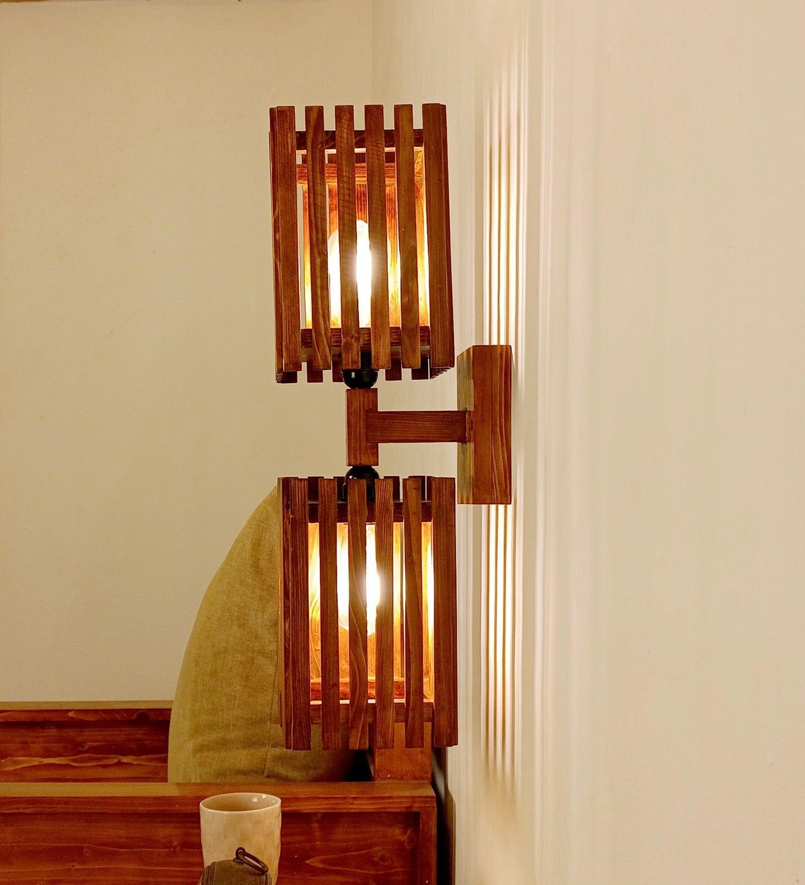 Elegant Duo Brown Wooden Wall Light (BULB NOT INCLUDED)