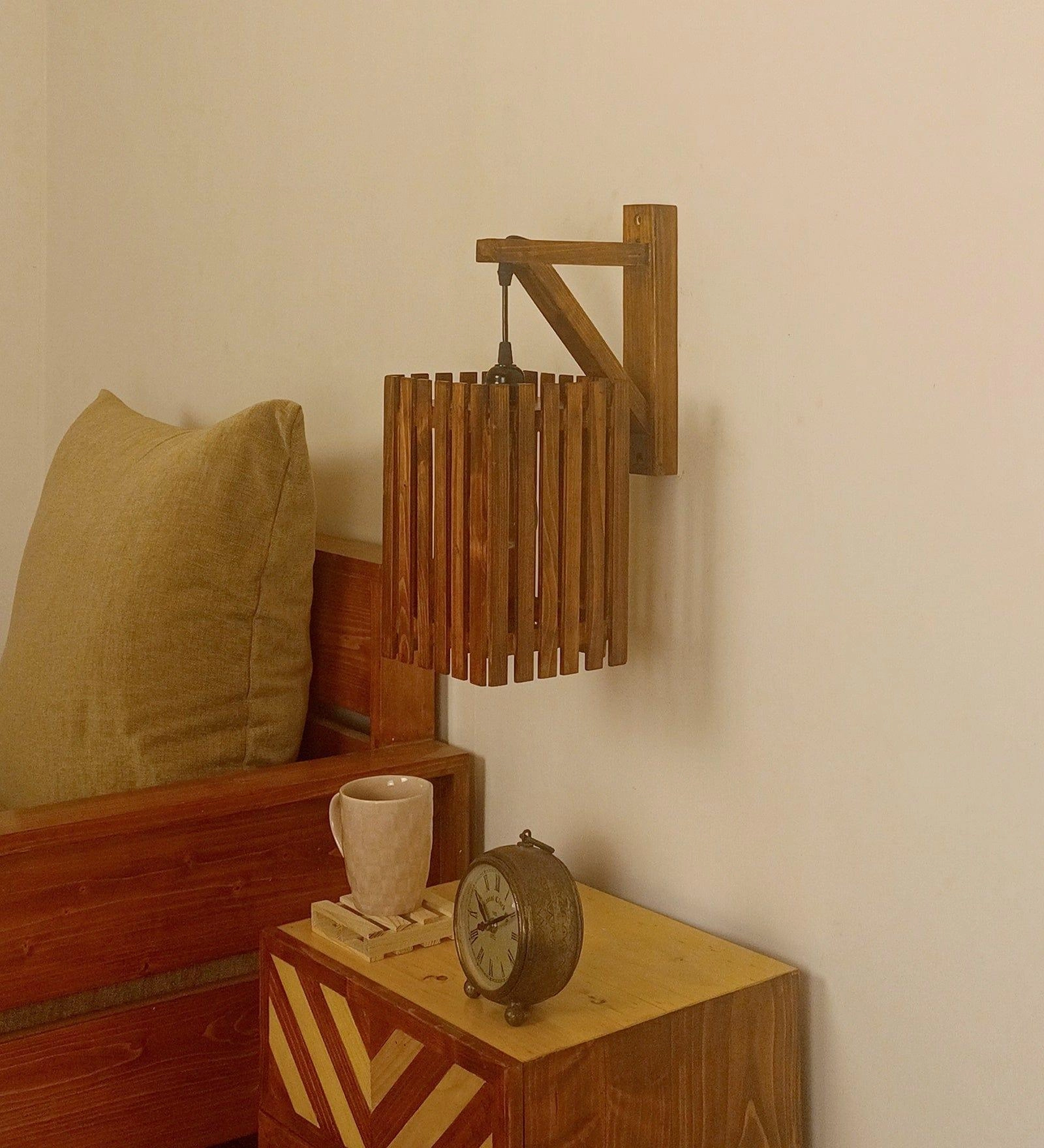 Elegant L Brown Wooden Wall Light (BULB NOT INCLUDED)