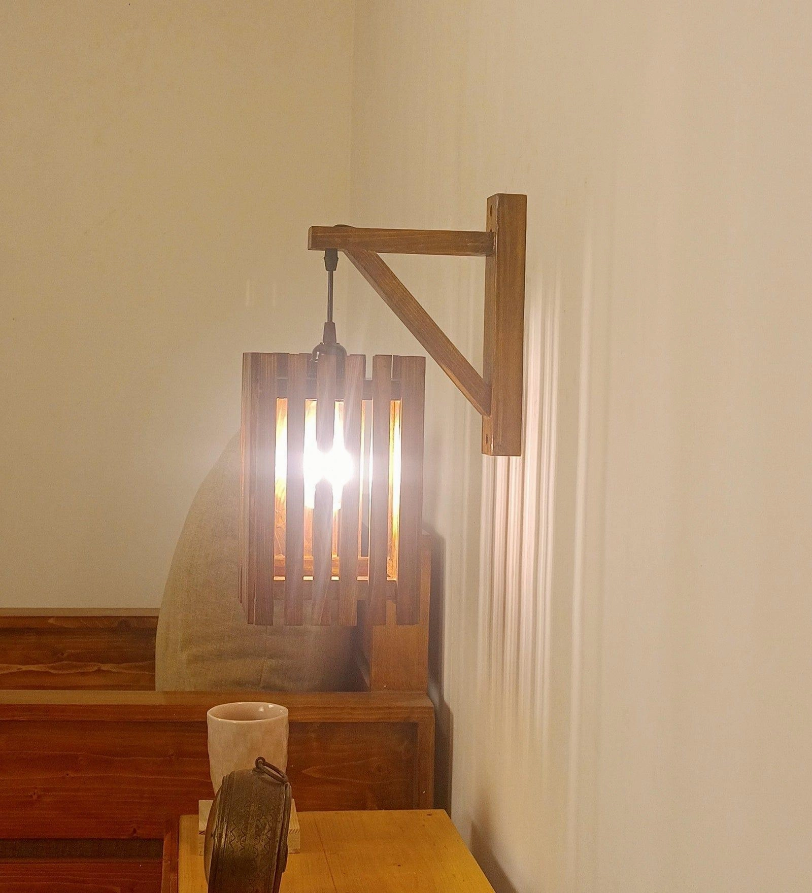 Elegant L Brown Wooden Wall Light (BULB NOT INCLUDED)