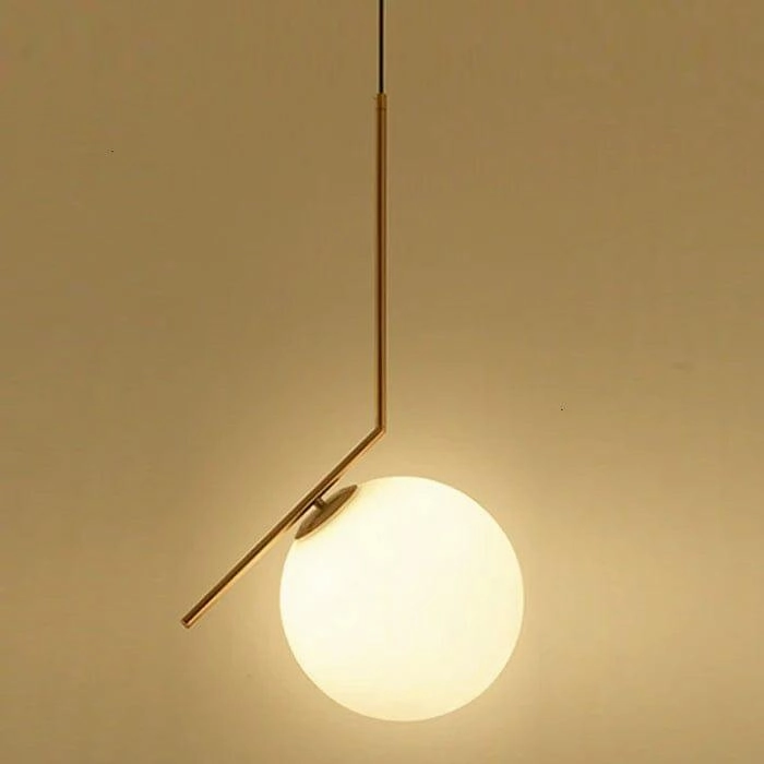 Elegant Modern Led Pendant Round Ball Lights In Glass & Gold Metal contemporary ceiling fixture