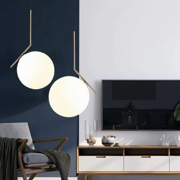Elegant Modern Led Pendant Round Ball Lights In Glass & Gold Metal