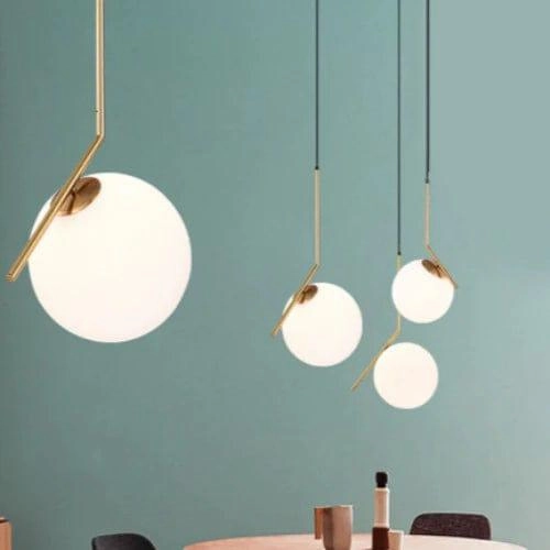 Elegant Modern Led Pendant Round Ball Lights In Glass & Gold Metal