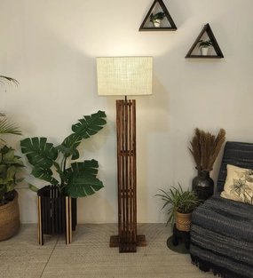 Elegant Wooden Floor Lamp with Brown Base and Beige Fabric Lampshade (BULB NOT INCLUDED) garden LED light