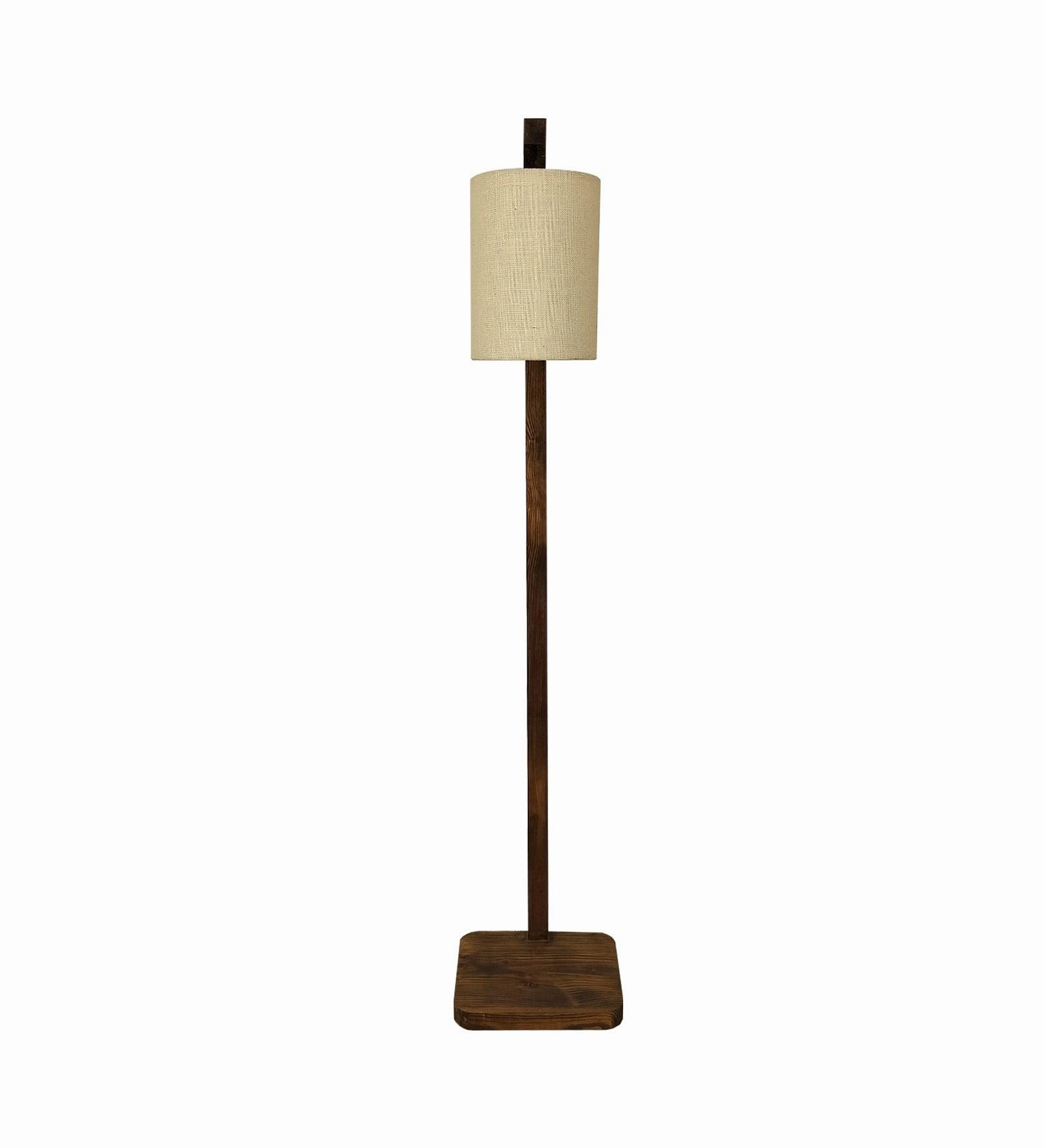 Elementary Wooden Floor Lamp with Brown Base and White Fabric Lampshade (BULB NOT INCLUDED)