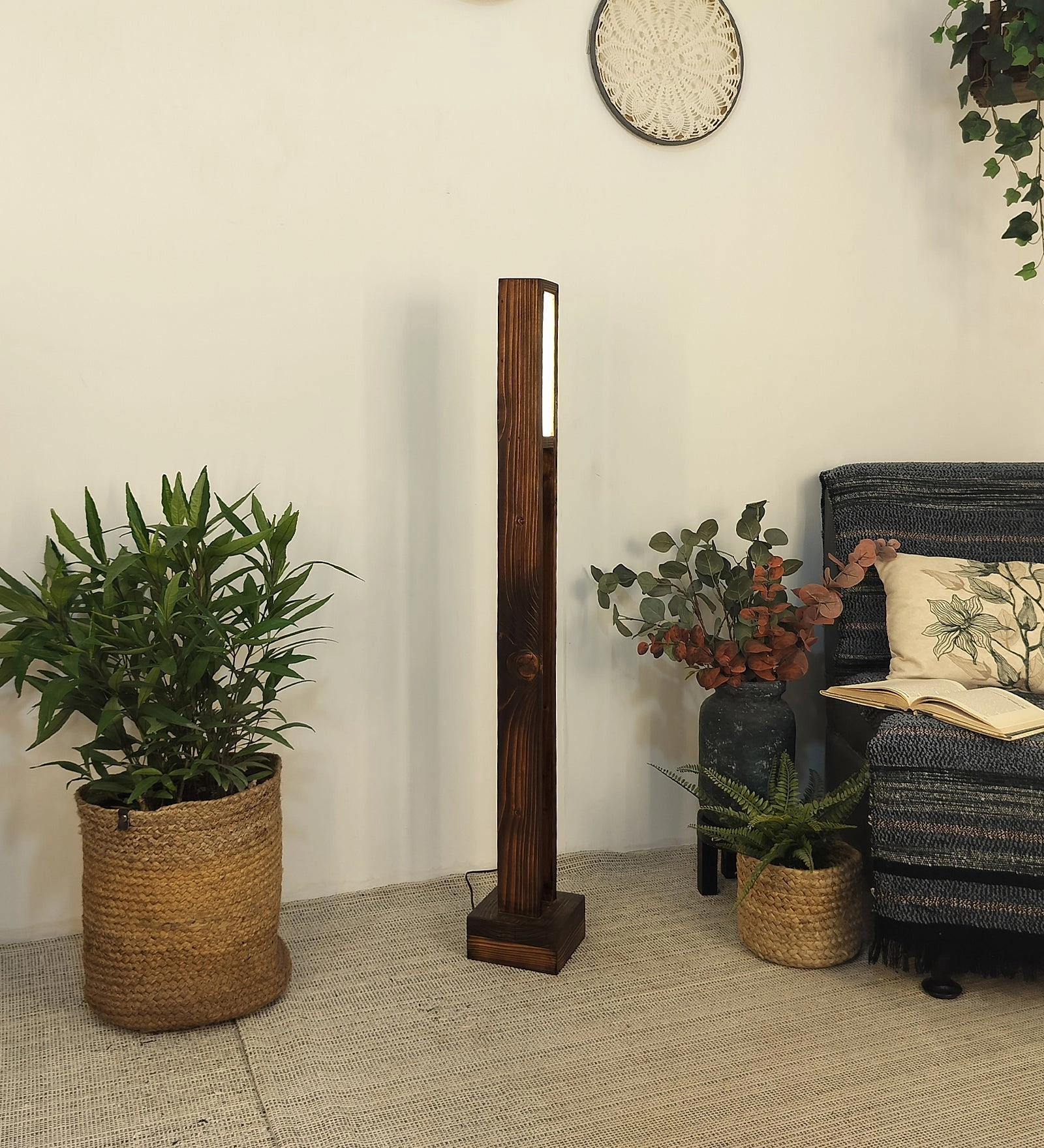 Elevar Wooden LED Floor Lamp with Brown Base garden LED light
