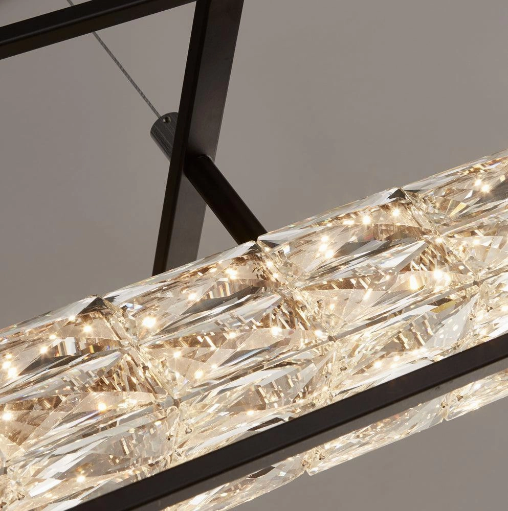 Elevator LED Black Frame Ceiling Pendant - Crystal Drops