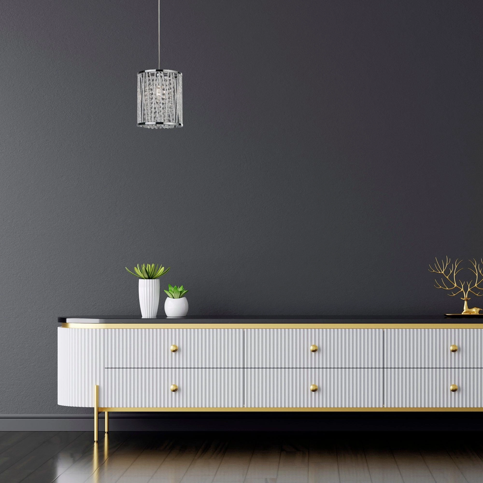 Elise 1 Light Chrome & Crystal Drops Ceiling Pendant