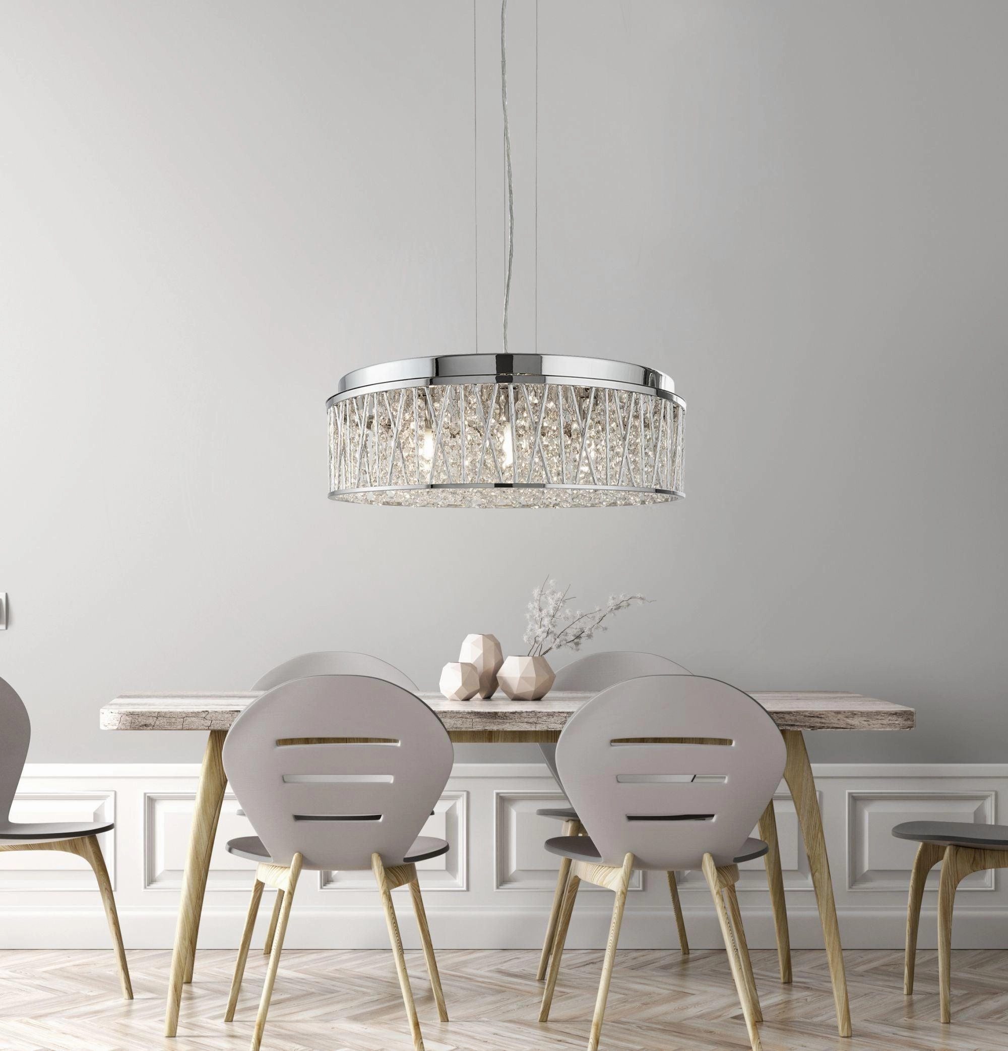 Elise 7 Light Chrome & Crystal Drops Ceiling Flush/Pendant