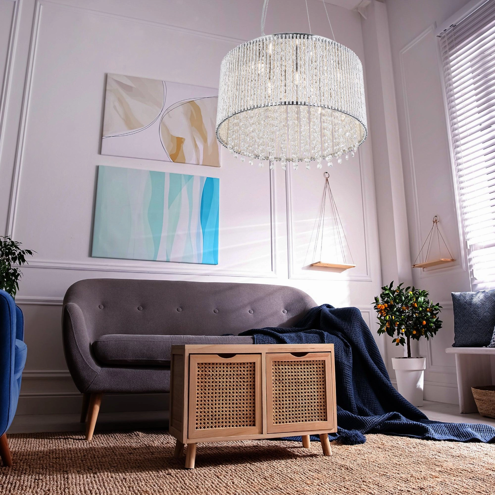 Elise I 8 Light Chrome & Crystal Bar Pendant Ceiling Light