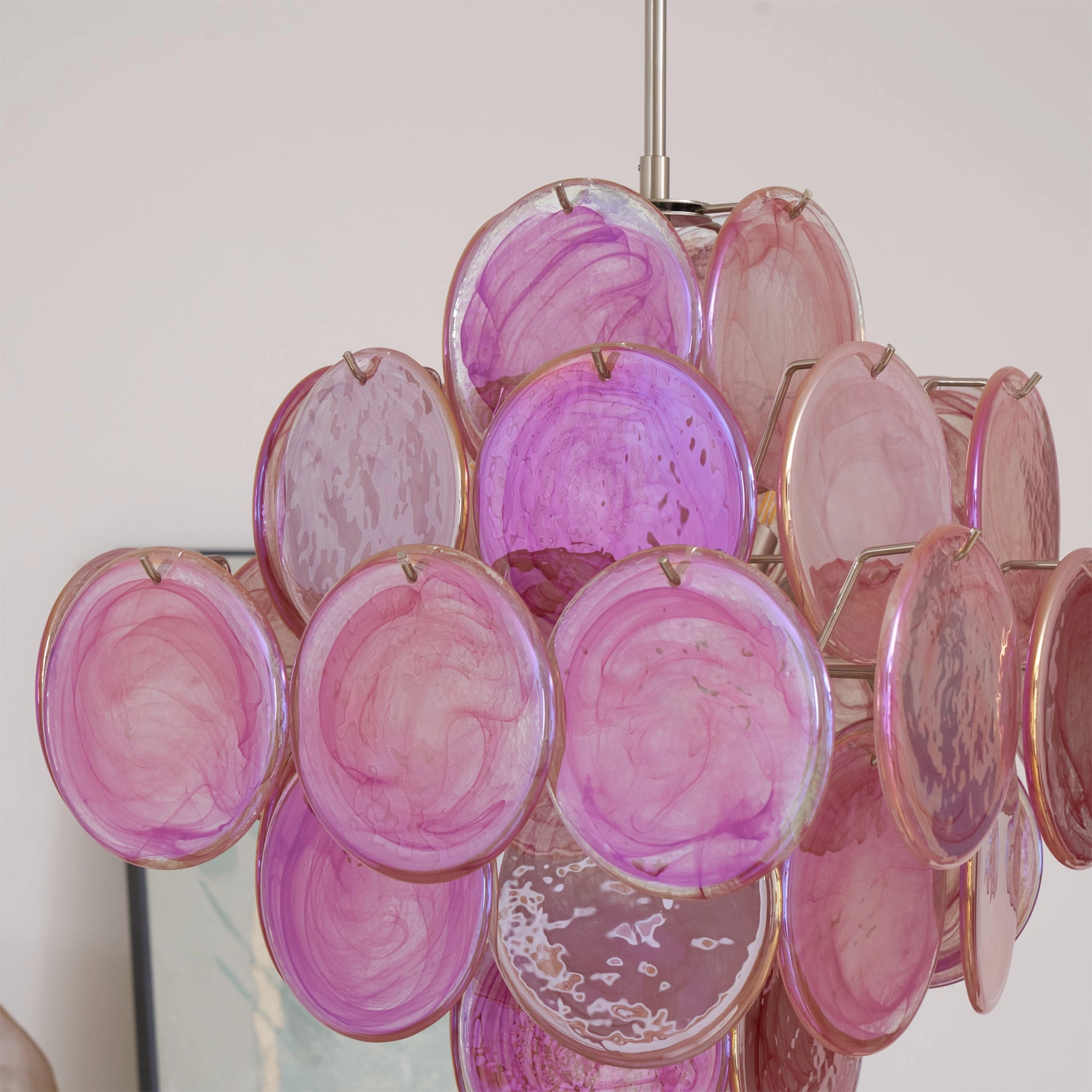 Ellie Pink Disc Murano Chandelier