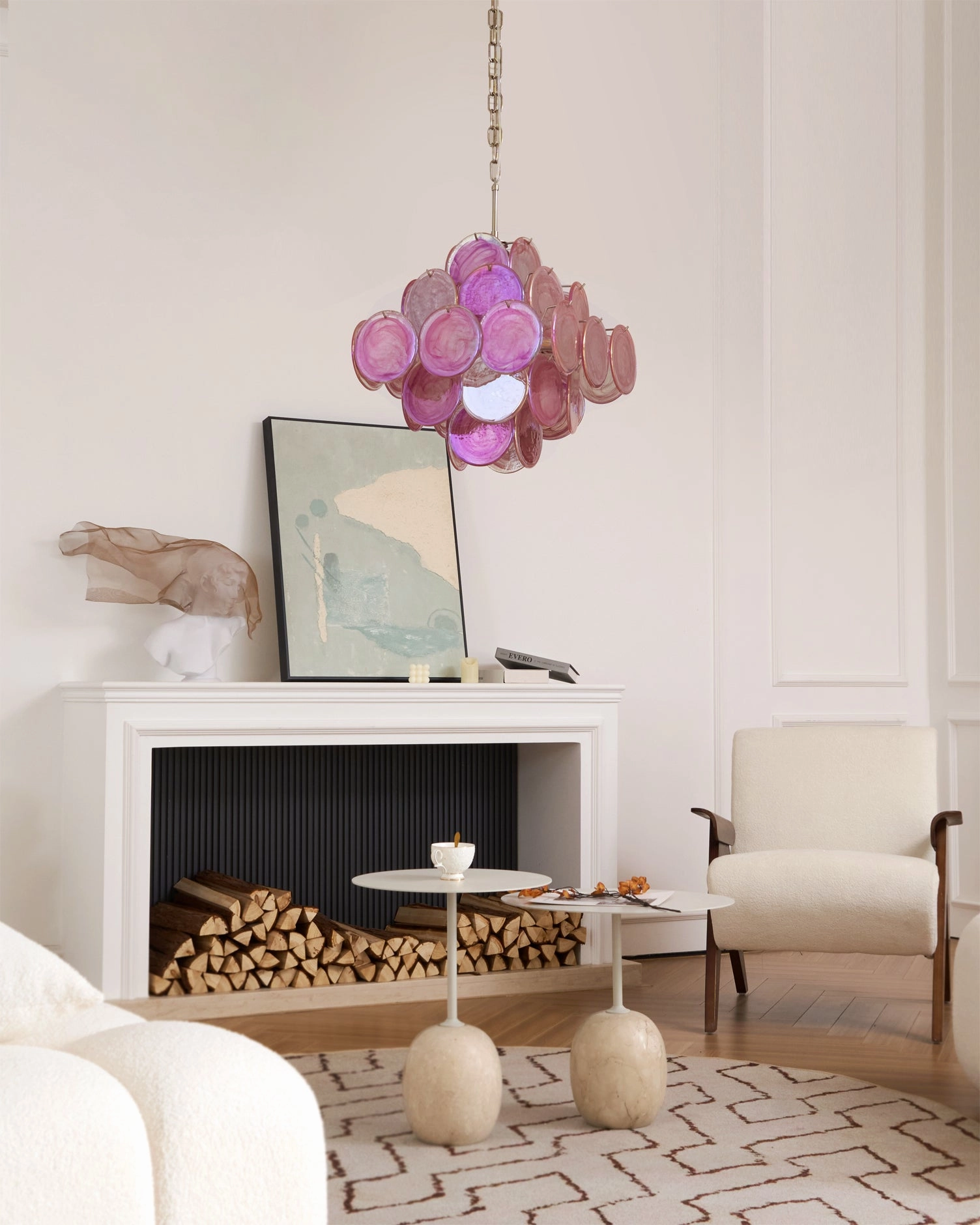 Ellie Pink Disc Murano Chandelier