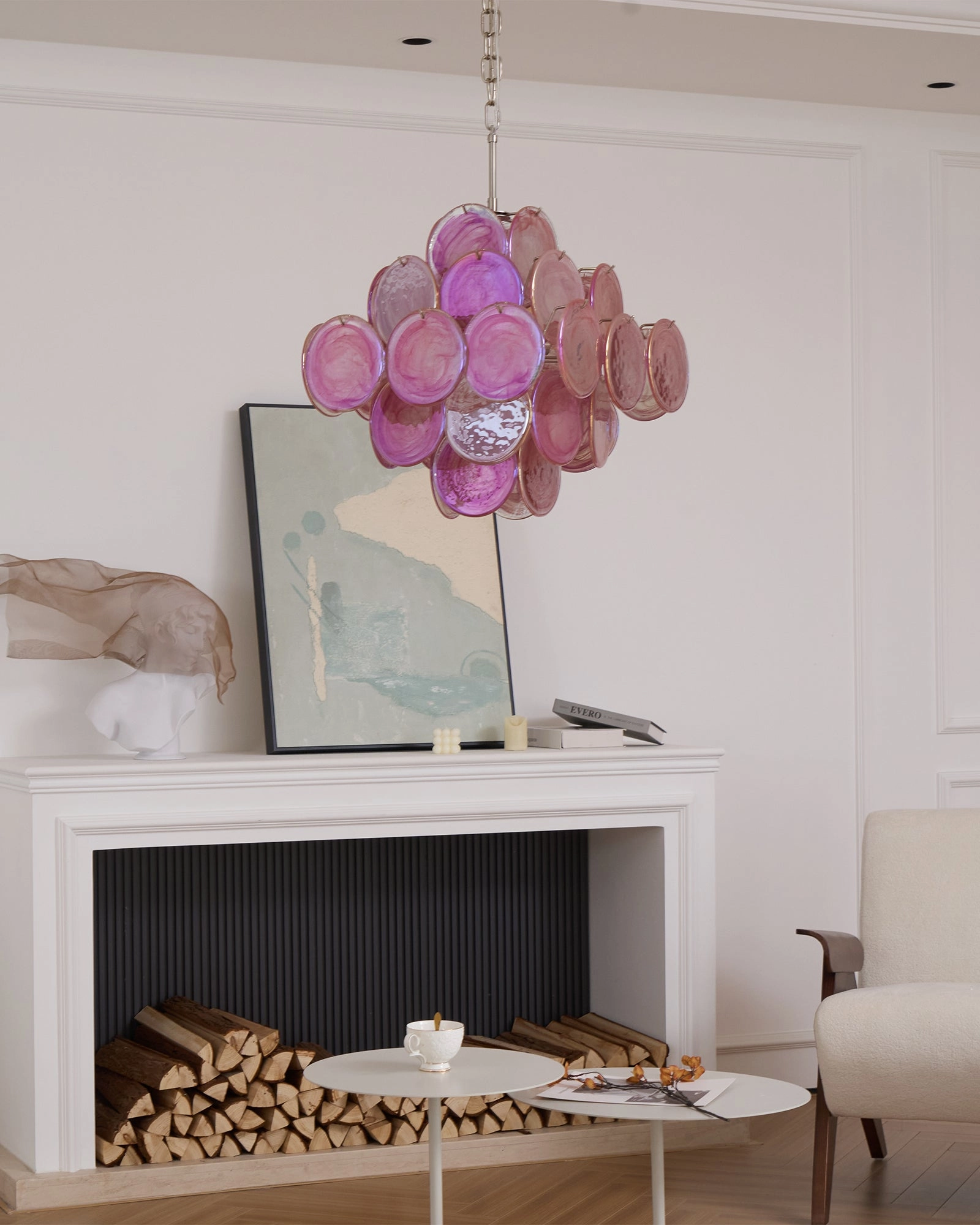 Ellie Pink Disc Murano Chandelier