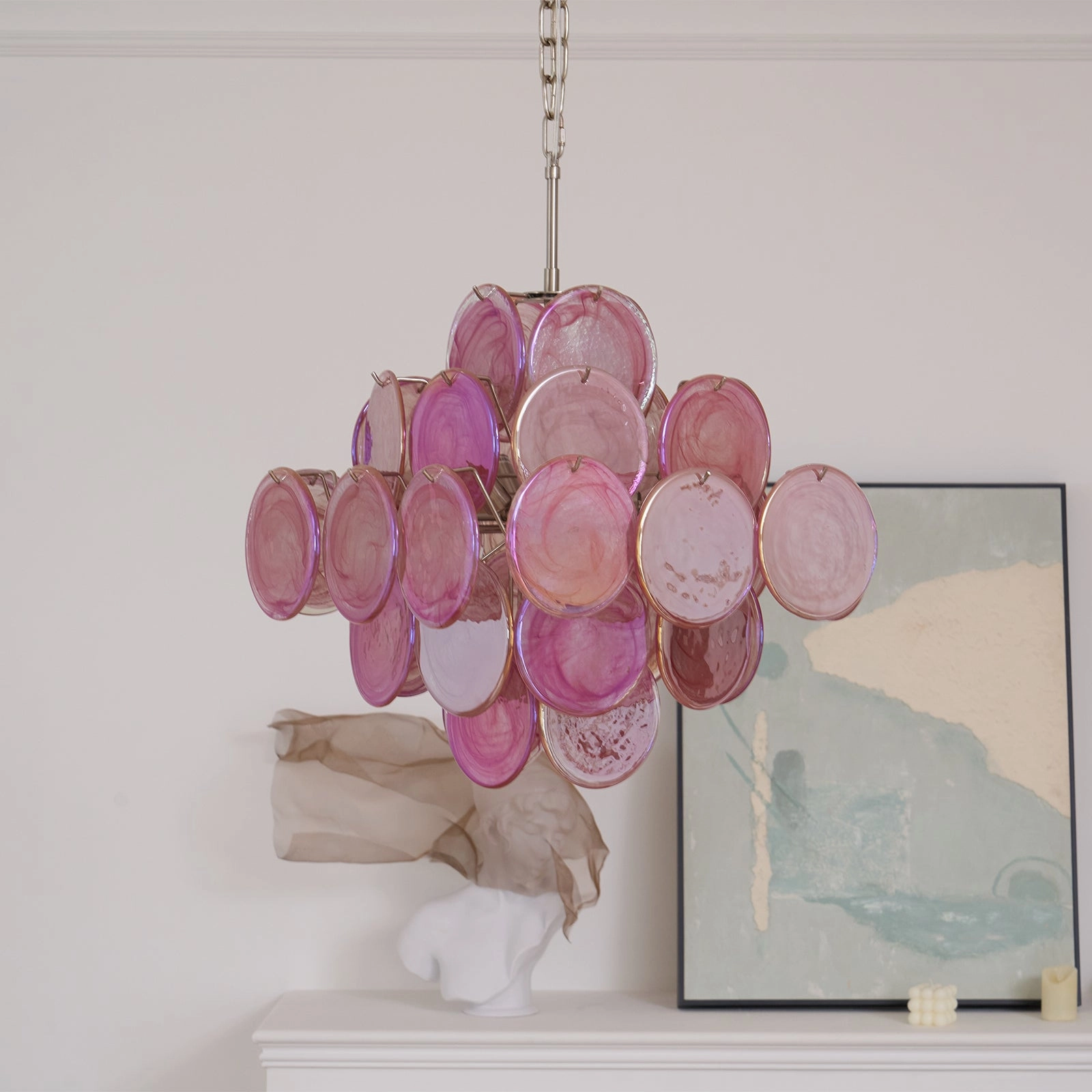 Ellie Pink Disc Murano Chandelier