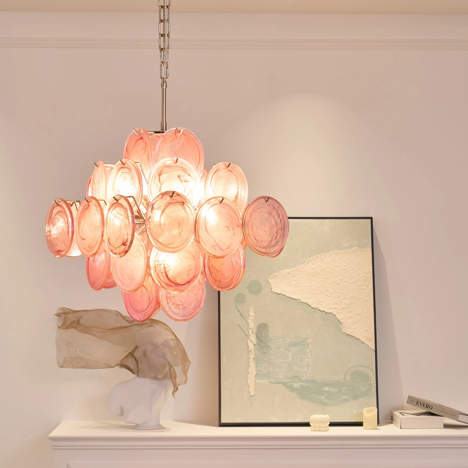 Ellie Pink Disc Murano Chandelier