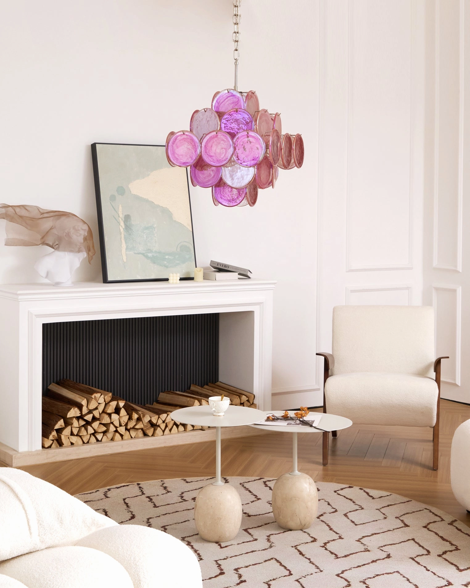 Ellie Pink Disc Murano Chandelier