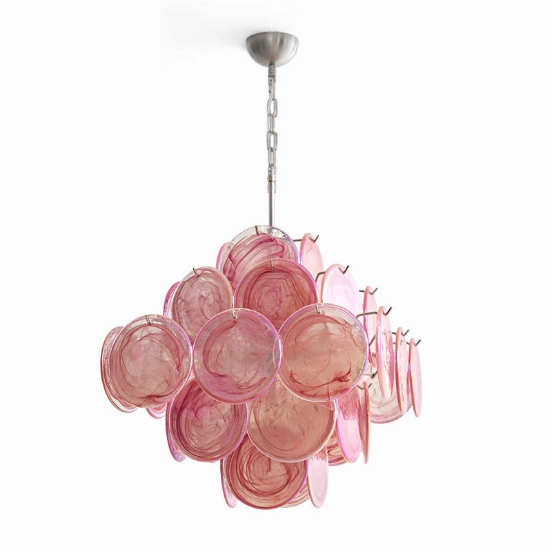 Ellie Pink Disc Murano Chandelier