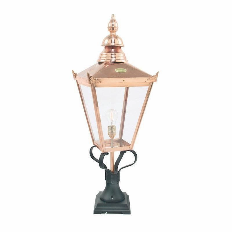 Elstead Chelsea Copper Outdoor Pedestal Lantern indoor ambient light