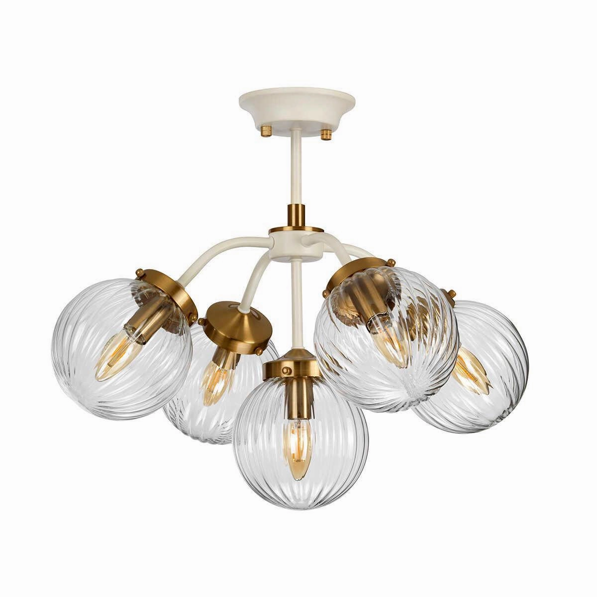 Elstead Cosmos 5 Light Brass & Cream Ceiling Pendant