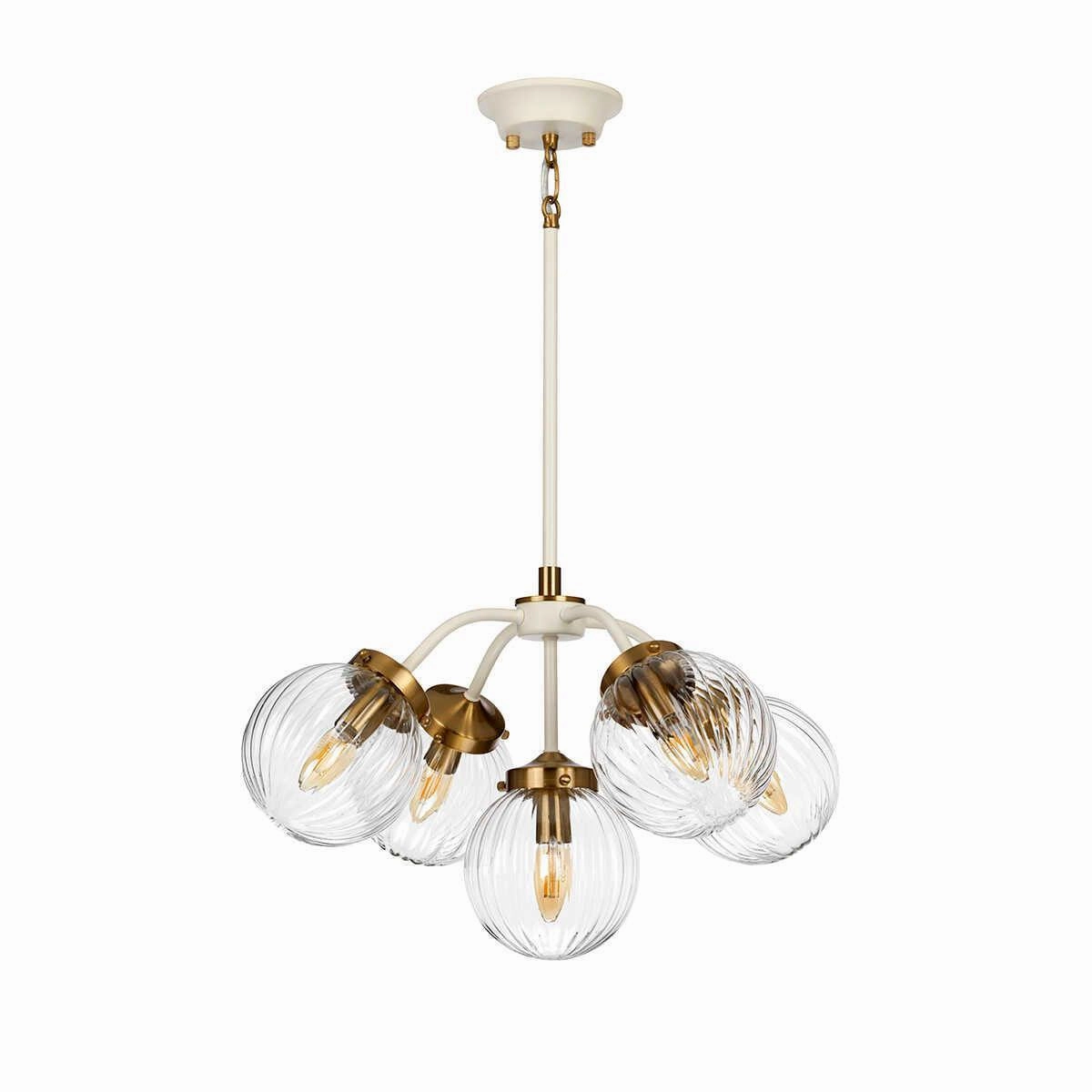 Elstead Cosmos 5 Light Brass & Cream Ceiling Pendant
