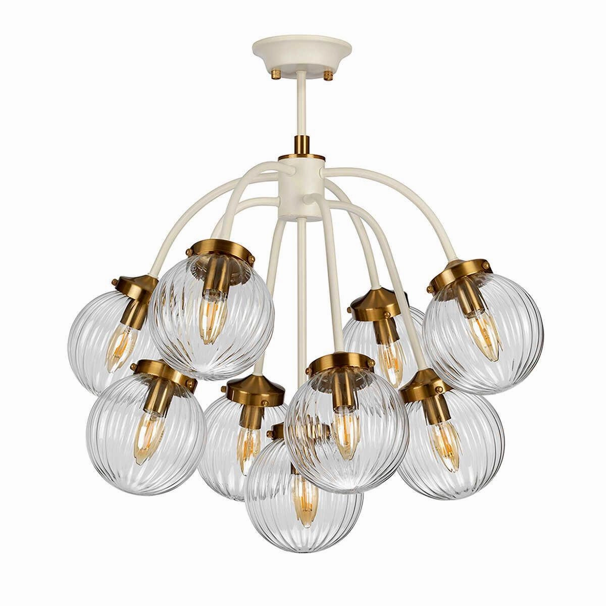 Elstead Cosmos 9 Light Brass & Cream Ceiling Pendant