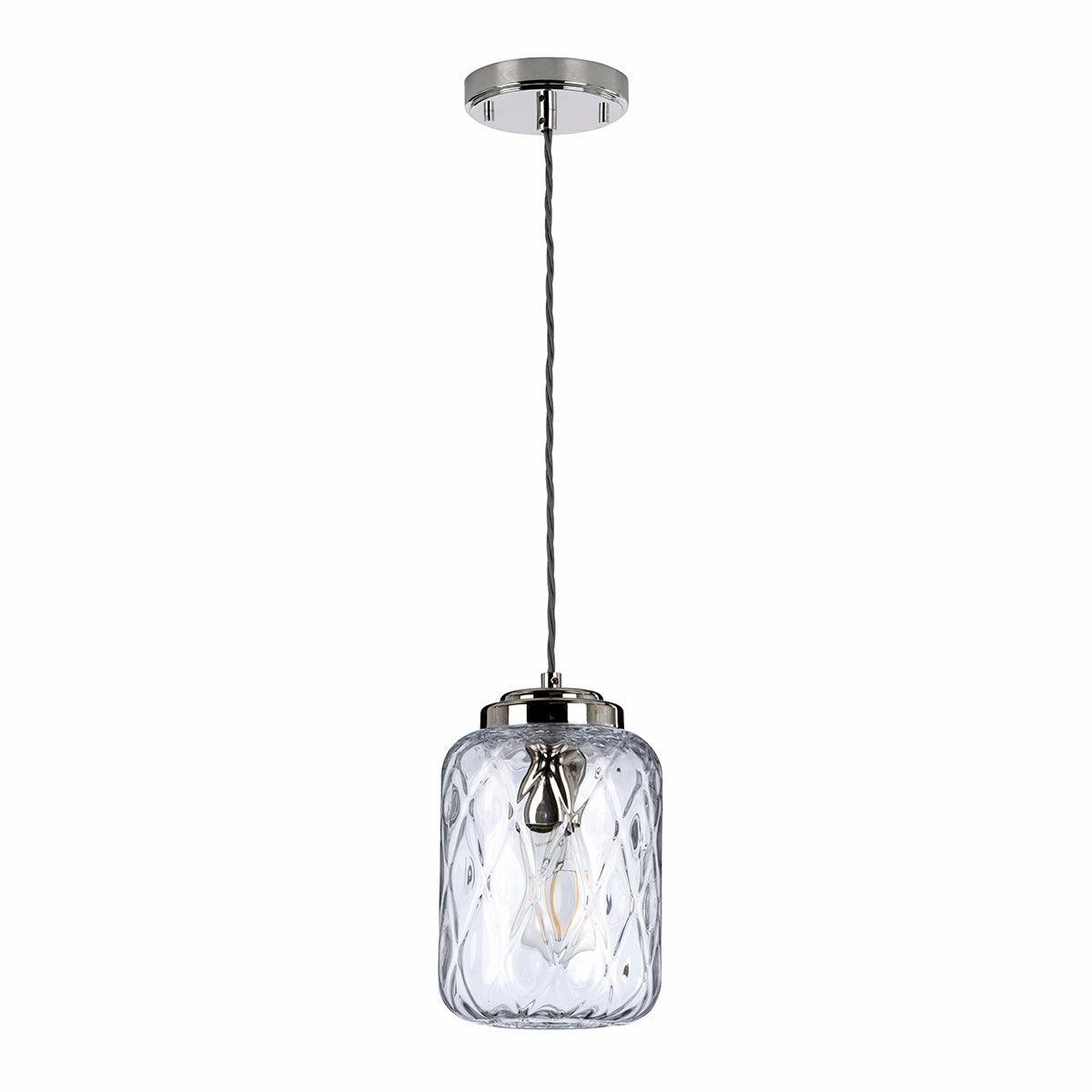 Elstead Lighting Sola 1 Light Nickel Pendant - Glass Shade