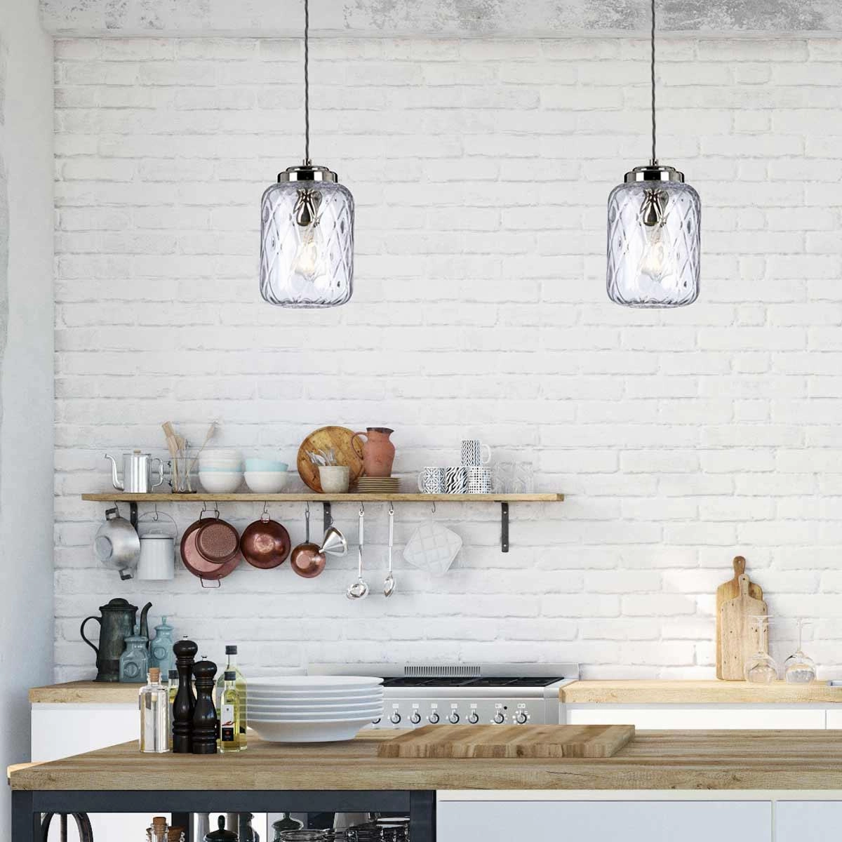Elstead Lighting Sola 1 Light Nickel Pendant - Glass Shade