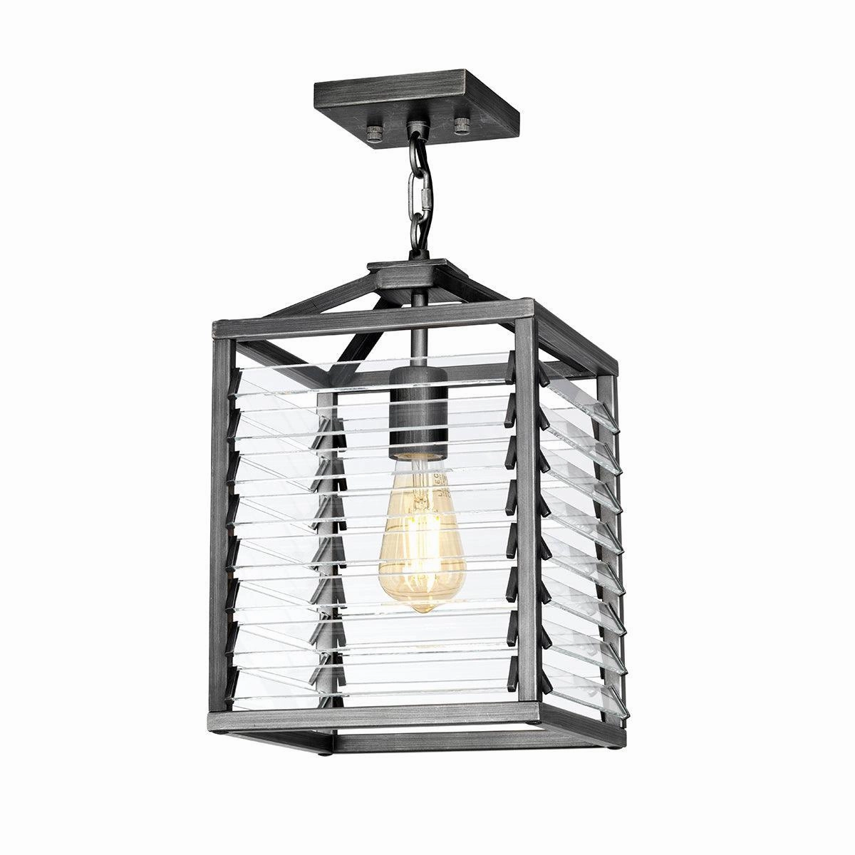 Elstead Louvre 1 Light Gunmetal Pendant - Clear Glass Slats