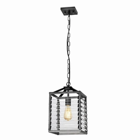Elstead Louvre 1 Light Gunmetal Pendant - Clear Glass Slats modern ceiling lamp