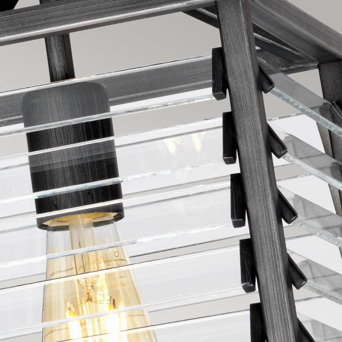 Elstead Louvre 1 Light Gunmetal Pendant - Clear Glass Slats