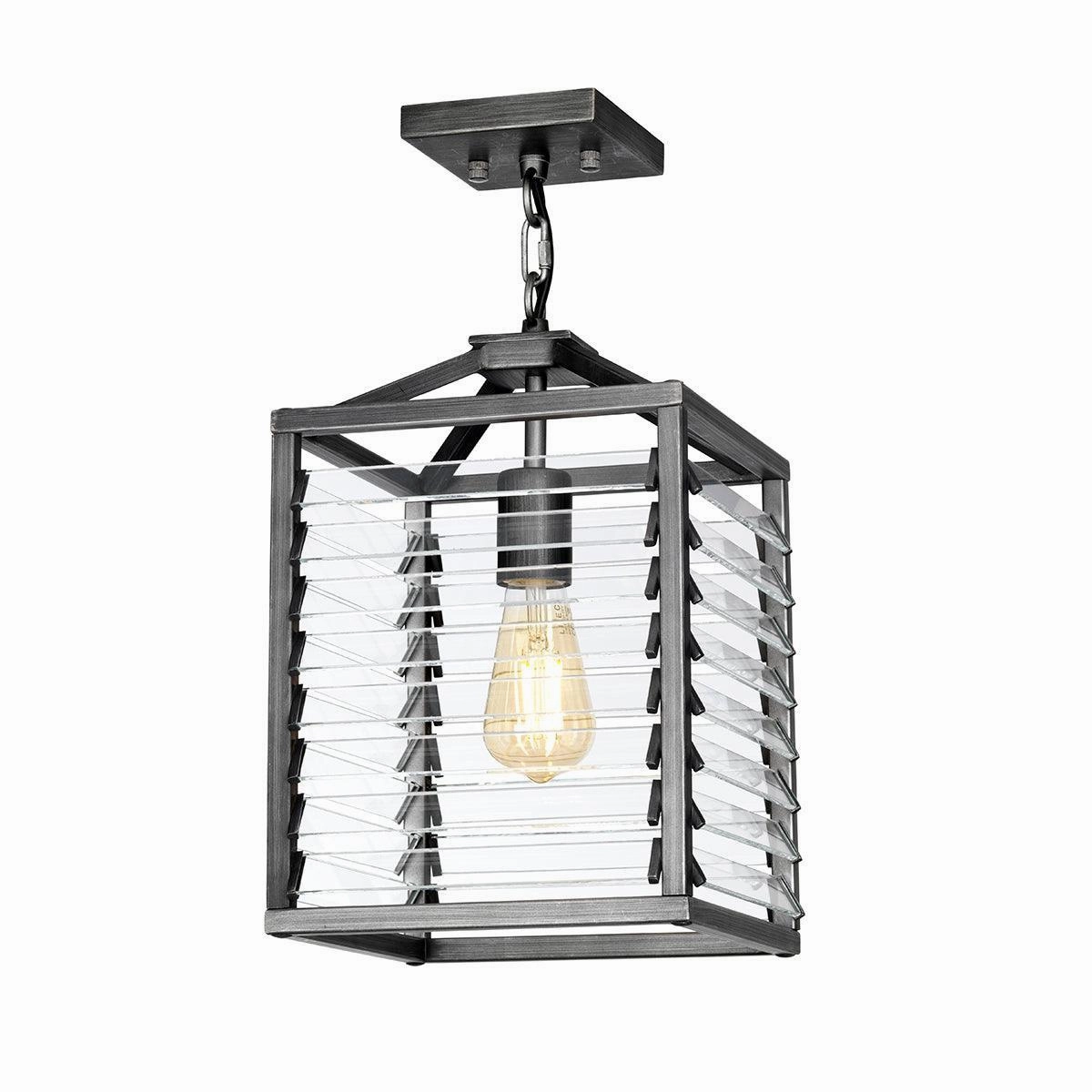 Elstead Louvre 1 Light Gunmetal Pendant - Clear Glass Slats