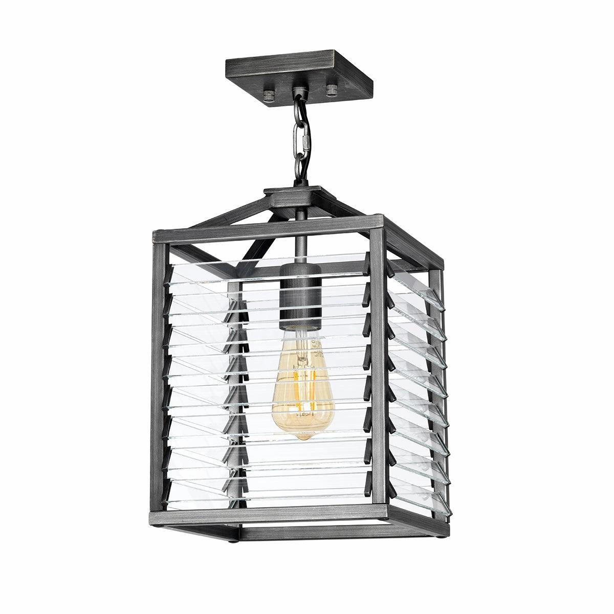 Elstead Louvre 1 Light Gunmetal Pendant - Clear Glass Slats