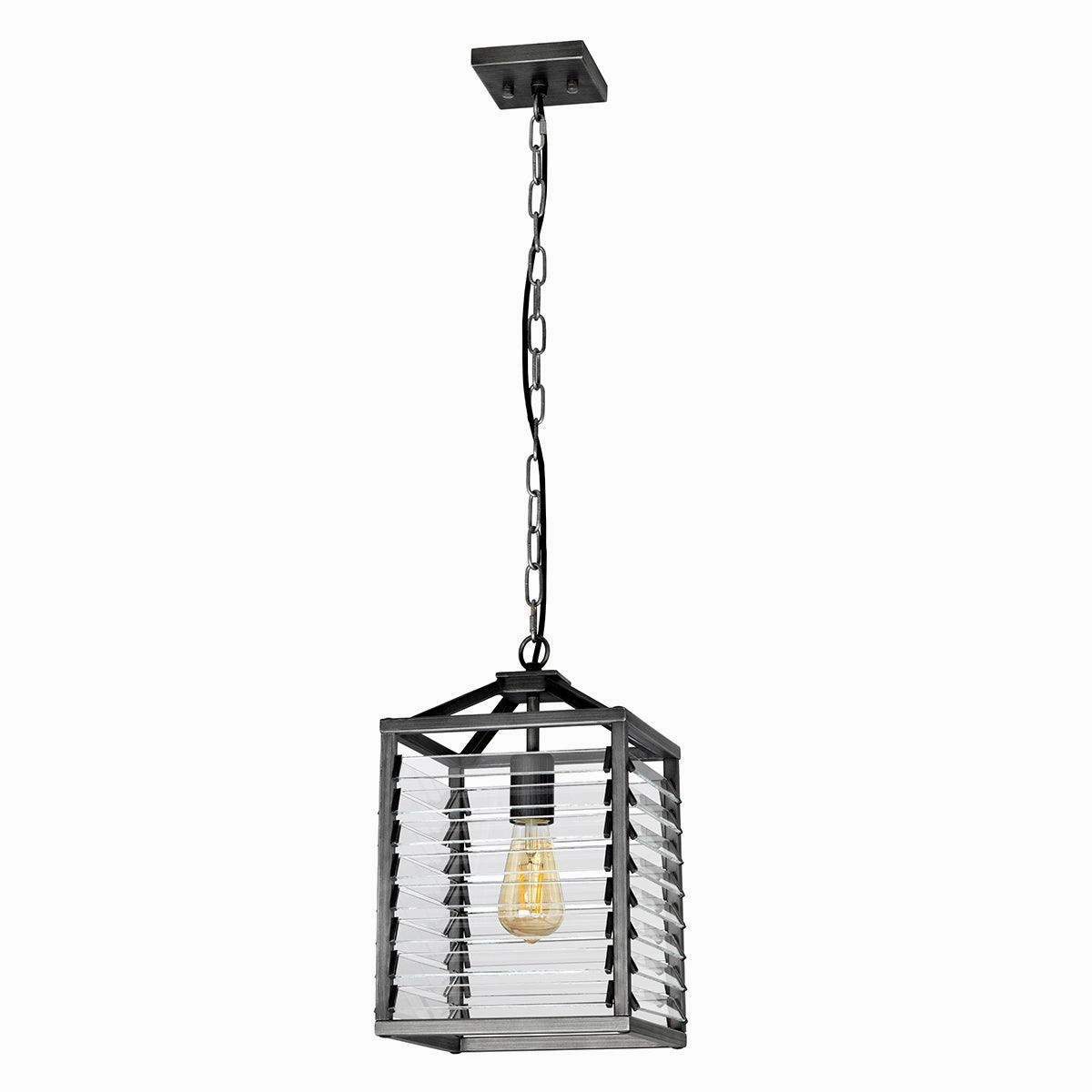 Elstead Louvre 1 Light Gunmetal Pendant - Clear Glass Slats