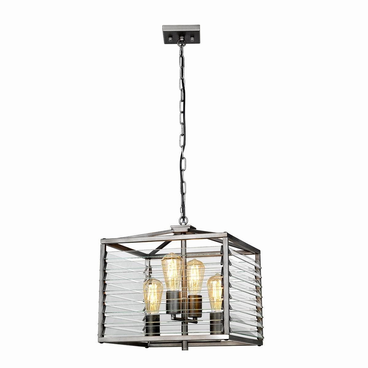 Elstead Louvre 4 Light Gunmetal Pendant - Clear Glass Slats modern ceiling lamp