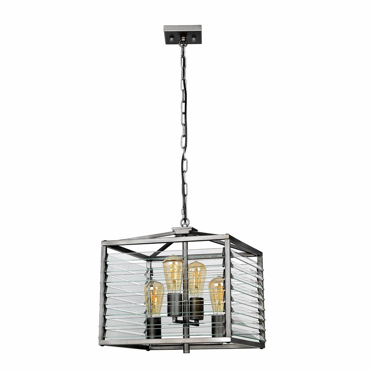 Elstead Louvre 4 Light Gunmetal Pendant - Clear Glass Slats
