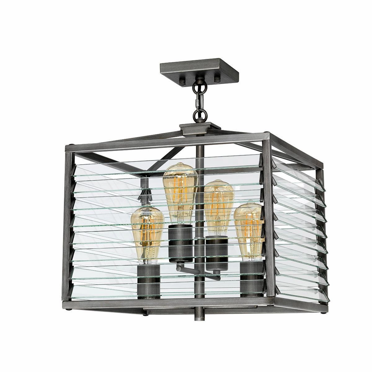 Elstead Louvre 4 Light Gunmetal Pendant - Clear Glass Slats