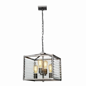 Elstead Louvre 4 Light Gunmetal Pendant - Clear Glass Slats modern ceiling lamp