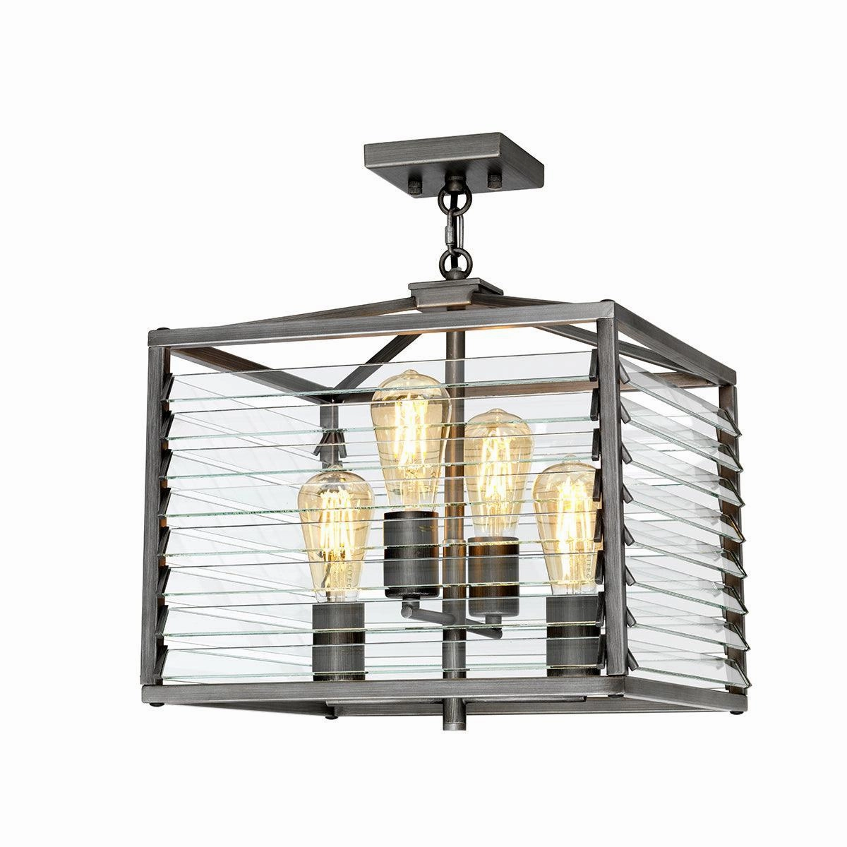 Elstead Louvre 4 Light Gunmetal Pendant - Clear Glass Slats