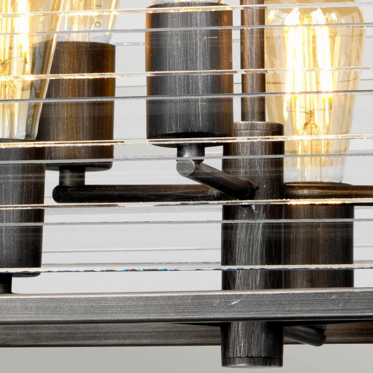 Elstead Louvre 6 Light Gunmetal Pendant - Clear Glass Slats